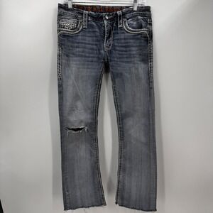Rock Revival Jeans Distressed Denim Bootcut‎ Embellished Ripped Size 29